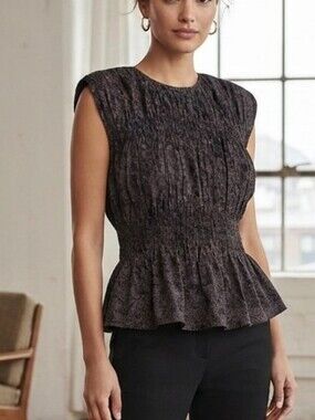 NEW Universal Thread Deep Rich Brown Smocked Peplum Blouse Top Sz XL